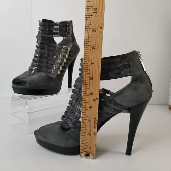Calvin Klein Danica Platform Stiletto Heels Pumps Grey Suede Date Night Sz 9.5 - Picture 4 of 16